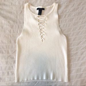 Forever 21 - White Knit Lace Up Crop Tank